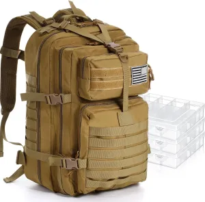 1 Pcs Fishing Tackle Backpack with 3 Pcs Tackle Boxes 45L Fishing Backpack Outdoor Storage Gear and Equipment Bag(Khaki)