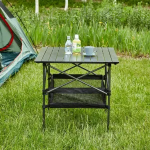 1-Piece Folding Outdoor Table with Carrying Bag, Lightweight Aluminum Roll-Up Square Table for Indoor, Outdoor Camping, Picnics, Beach,Backyard, BBQ, Party, Patio, Black
