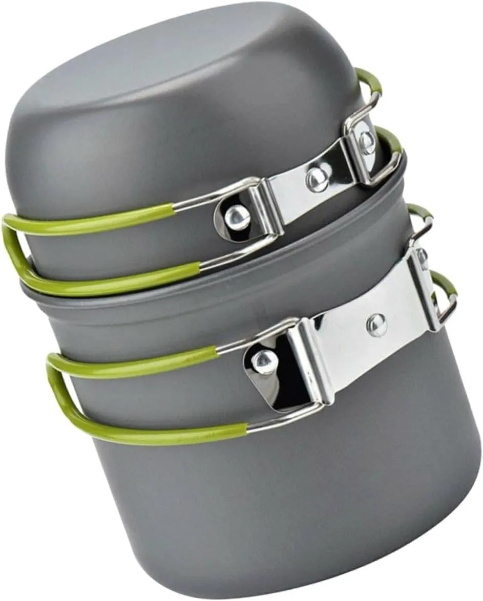 1 Set Portable Camping Cooking Set Lightweight Non Stick for People Complete Outdoor Tableware Kit with Spoon Fork Knife and Accessories for Backpacking and Picnics Grey