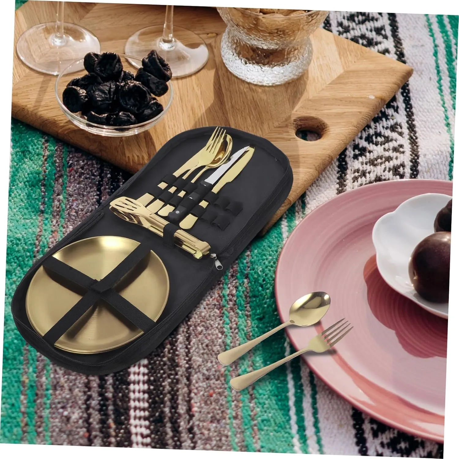 1 Set Stainless Steel Camping Utensil Reusable Travel Cutlery with Elegant Finish for Outdoor Dining Easy to Clean and Complete Picnic Accessory