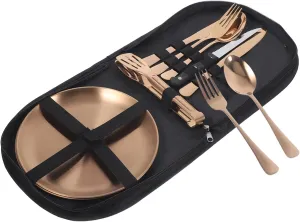 1 Set Stainless Steel Portable Utensil Kit with Storage Bag Ergonomic Cutlery for Camping Outdoor Dining and Picnics Complete Metal for Easy Clean and Travel