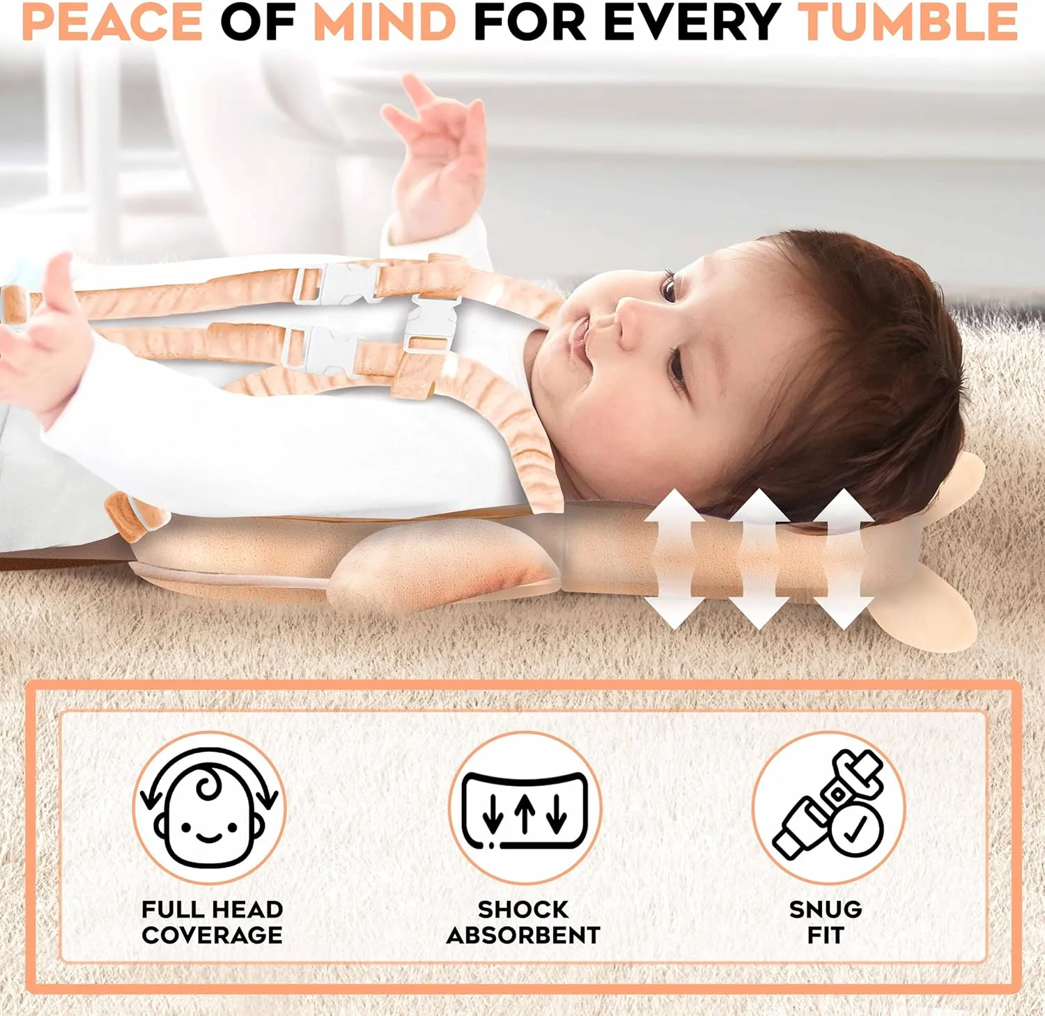 100% Cotton Non-Toxic Hypoallergenic Baby Backpack Head Protection Pillow, Full Head Coverage, Baby Head Pillow for Falling, Secure, Durable, Rabbit