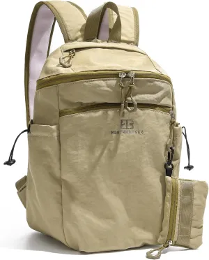 13L Casual Daypack Backpacks, Small Travel Backpack for Men Women, Outdoor Rucking Backpack with Small Pouch, Khaki