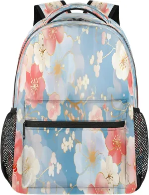 16 Inch Backpack Cherry Blossom Pink Blue Waterproof Lightweight Travel Back Pack Adjustable Casual Rucksack For Men Women Daypack Fits Travel Outdoor Sport Work Hiking Gym Gifts