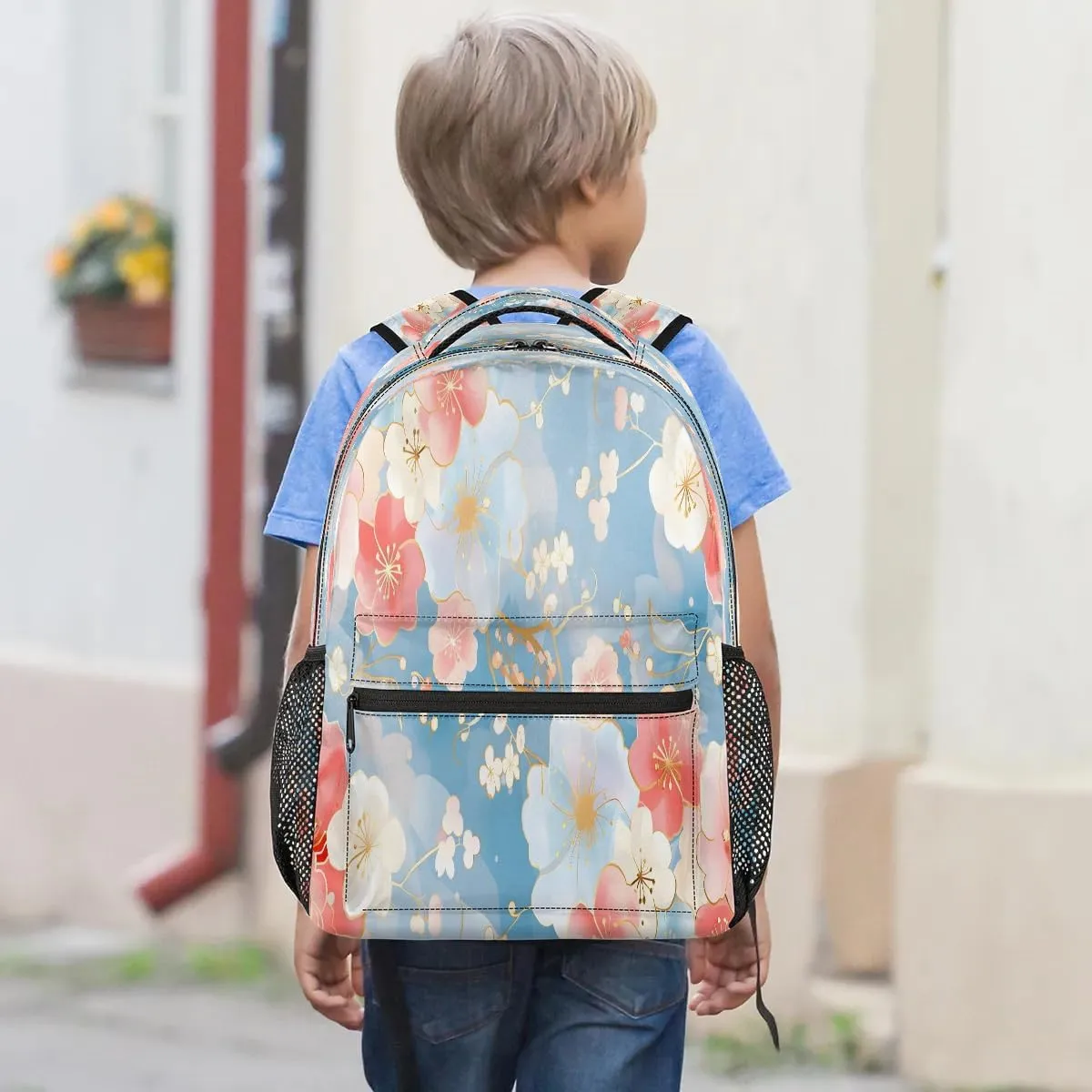 16 Inch Backpack Cherry Blossom Pink Blue Waterproof Lightweight Travel Back Pack Adjustable Casual Rucksack For Men Women Daypack Fits Travel Outdoor Sport Work Hiking Gym Gifts