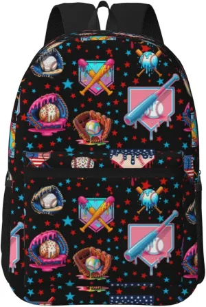 17 Inch Baseball Drip Ice Cream Backpack, Large Capacity Lightweight Carry-On Backpack, Waterproof Casual Outdoor