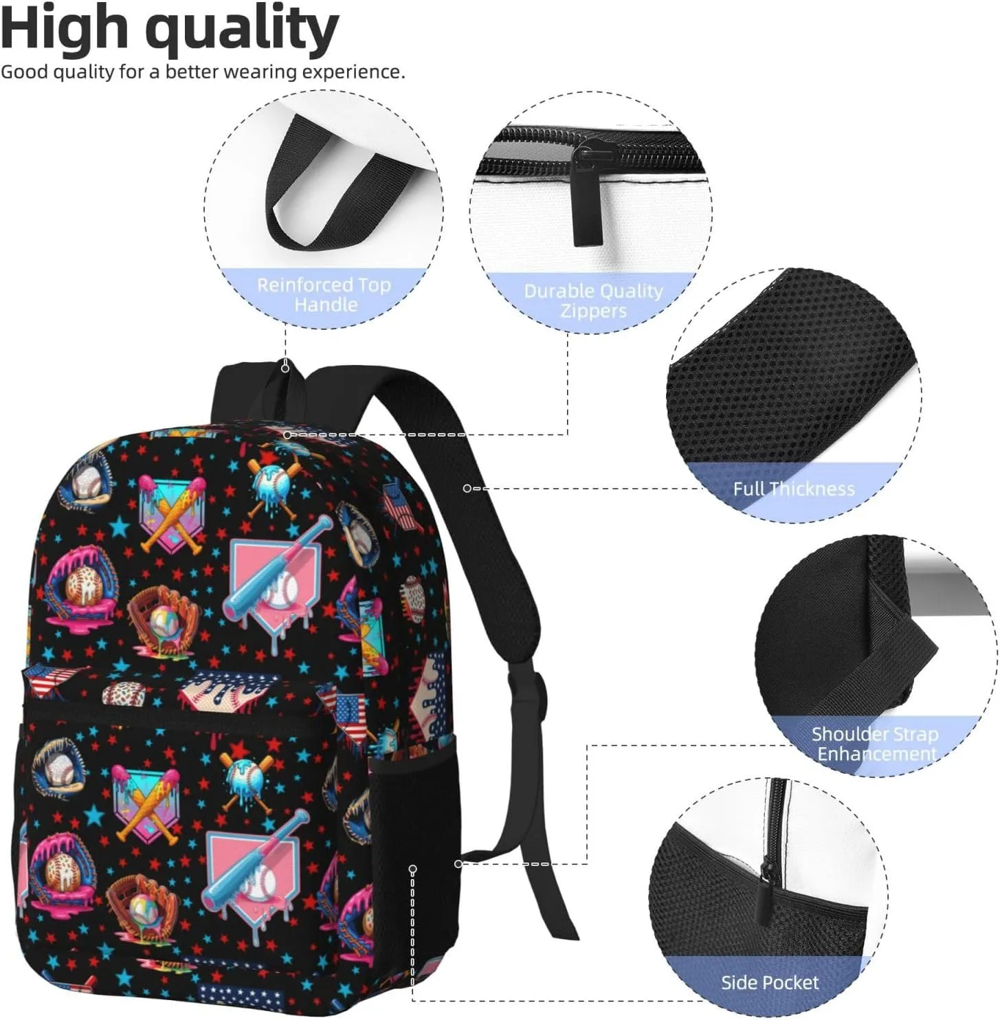 17 Inch Baseball Drip Ice Cream Backpack, Large Capacity Lightweight Carry-On Backpack, Waterproof Casual Outdoor