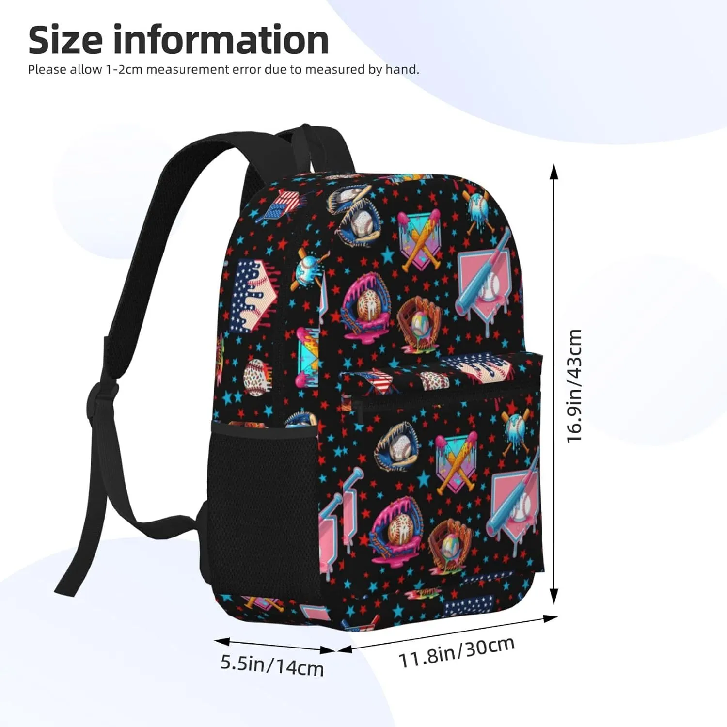 17 Inch Baseball Drip Ice Cream Backpack, Large Capacity Lightweight Carry-On Backpack, Waterproof Casual Outdoor