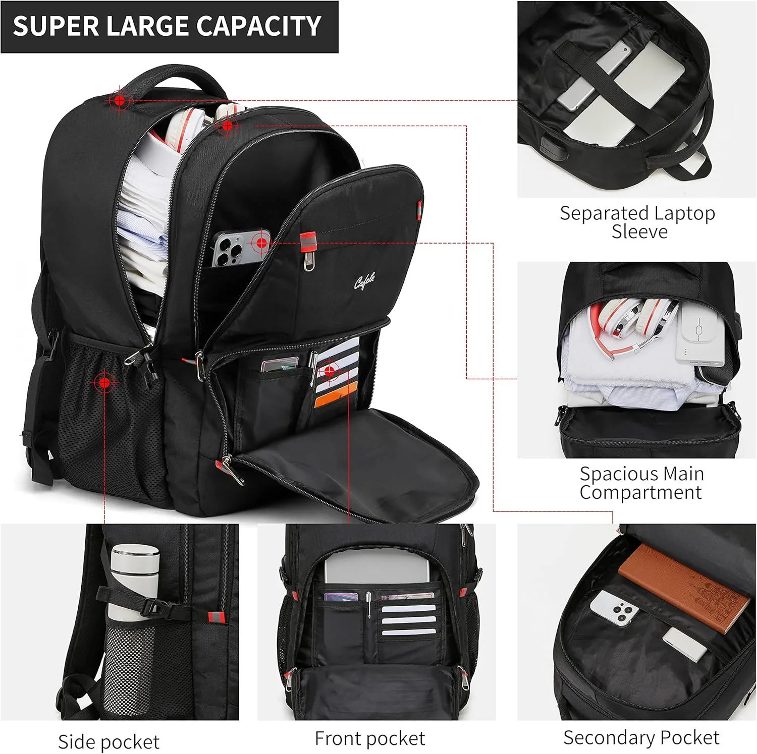 17.3 inch Laptop Backpack,Large Backpack Computer Bookbag Rucksack with USB Charging Port,Water Resistant Sturdy Backpack for Business College School Travel,Men Women Casual Daypack,Black