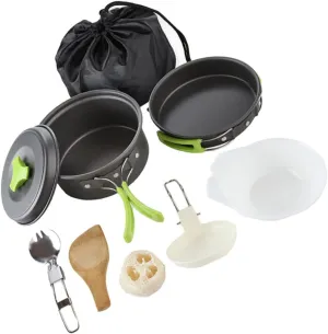 1Set Portable Camping Cookware Oxide Cooking Utensils with Handles Includes Storage Bag for Hiking Picnics Bbqs and