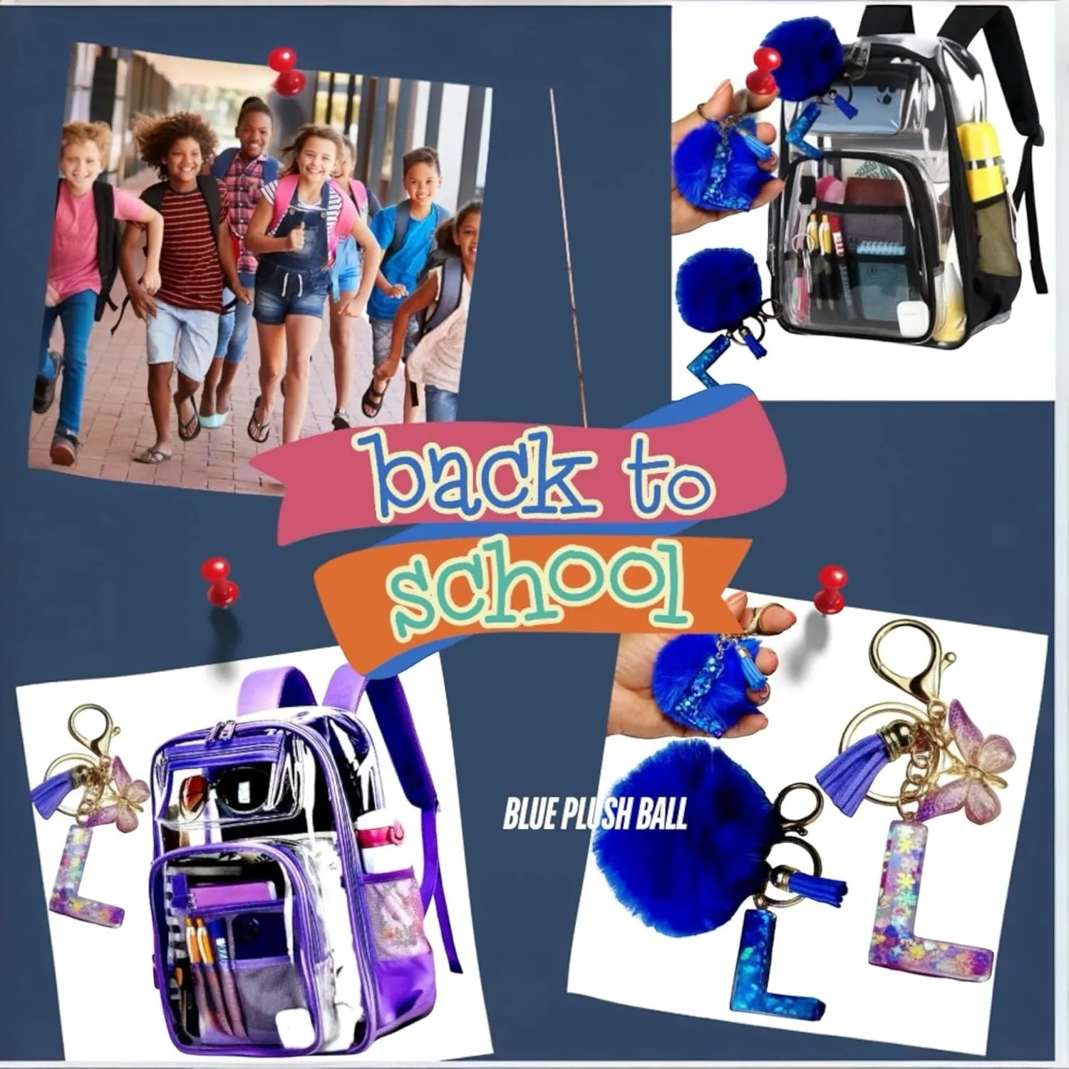 2-2 Pack Clear Backpack Bulk for Students SeeThrough Bag With Keychain Incluide Transparen Stadium Backpack (1 Black / 1 Purple 2 Key ShainLetter M), Large, TY22092704