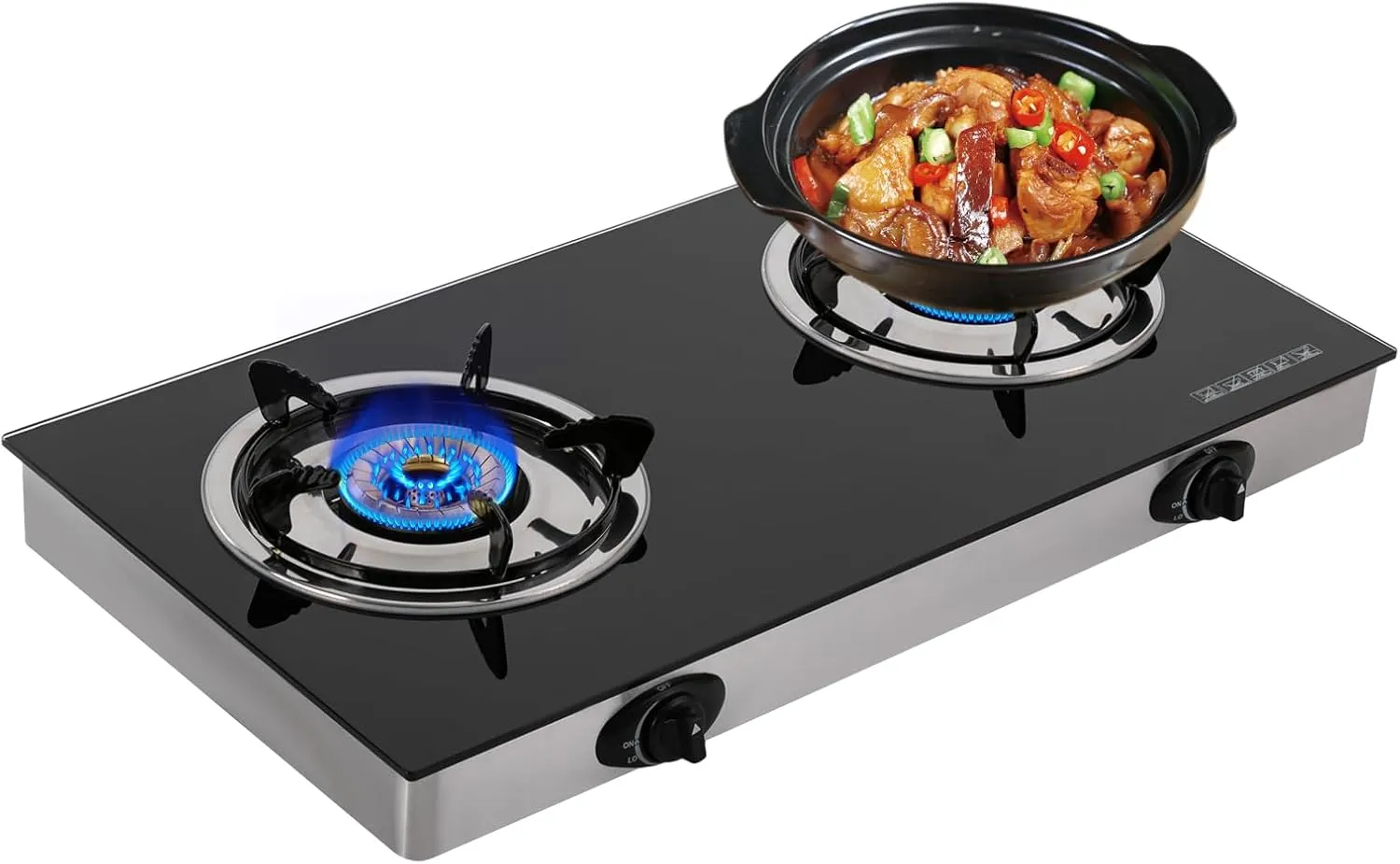2-Burner Gas Stove,Countertop Gas Stove Portable Double Auto Ignition LPG Stove with Boiler Brackets,Outdoor 2-Burner Propane Gas Cooktop for Kitchen,Camping,RV