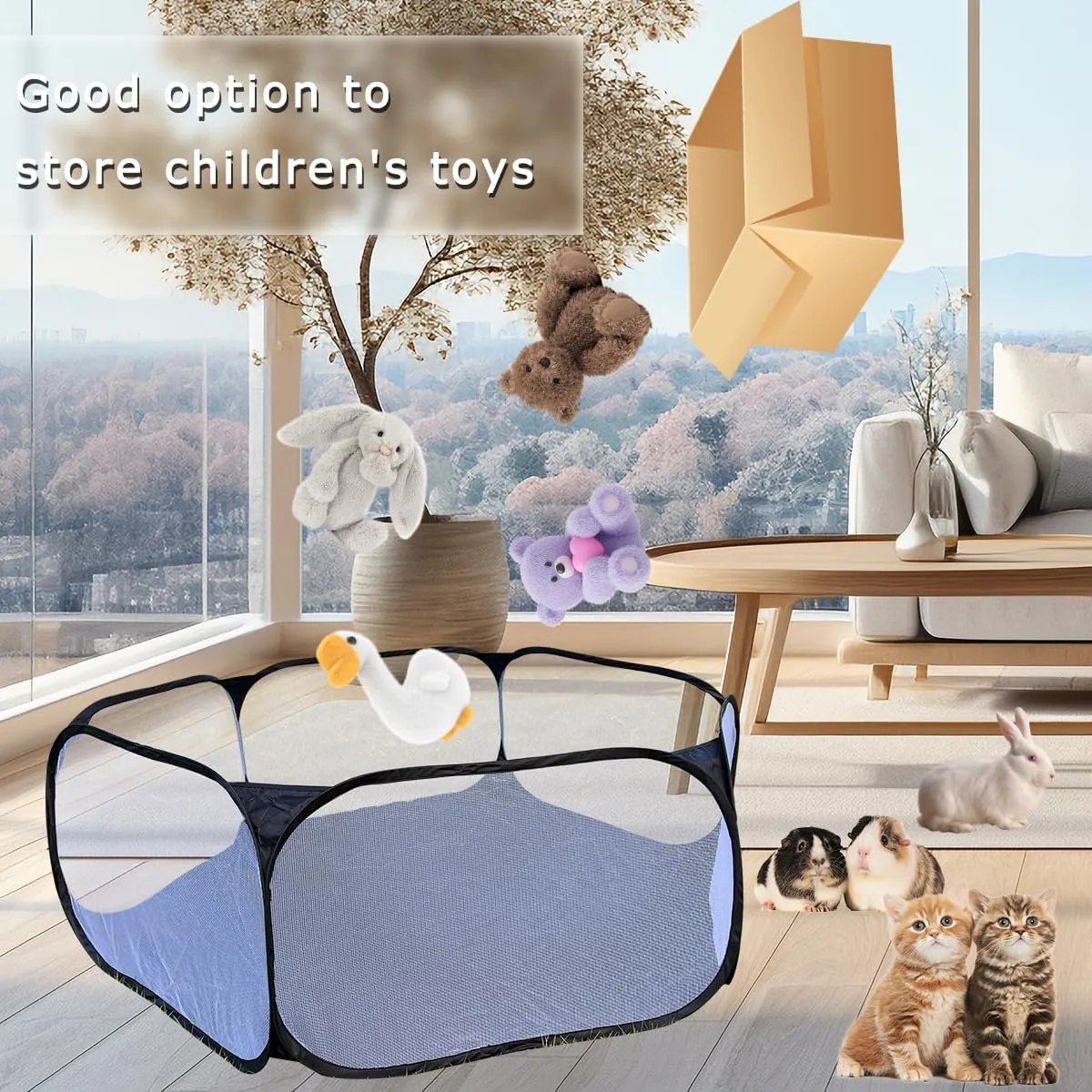 2-Pack Guinea Pig Carrier and Playpen Set - Breathable Pet Playpen Pop Open Outdoor/Indoor Exercise Fence, Portable Small Animal Backpack for Bearded Dragon, Rabbits, Hamster, Chinchillas