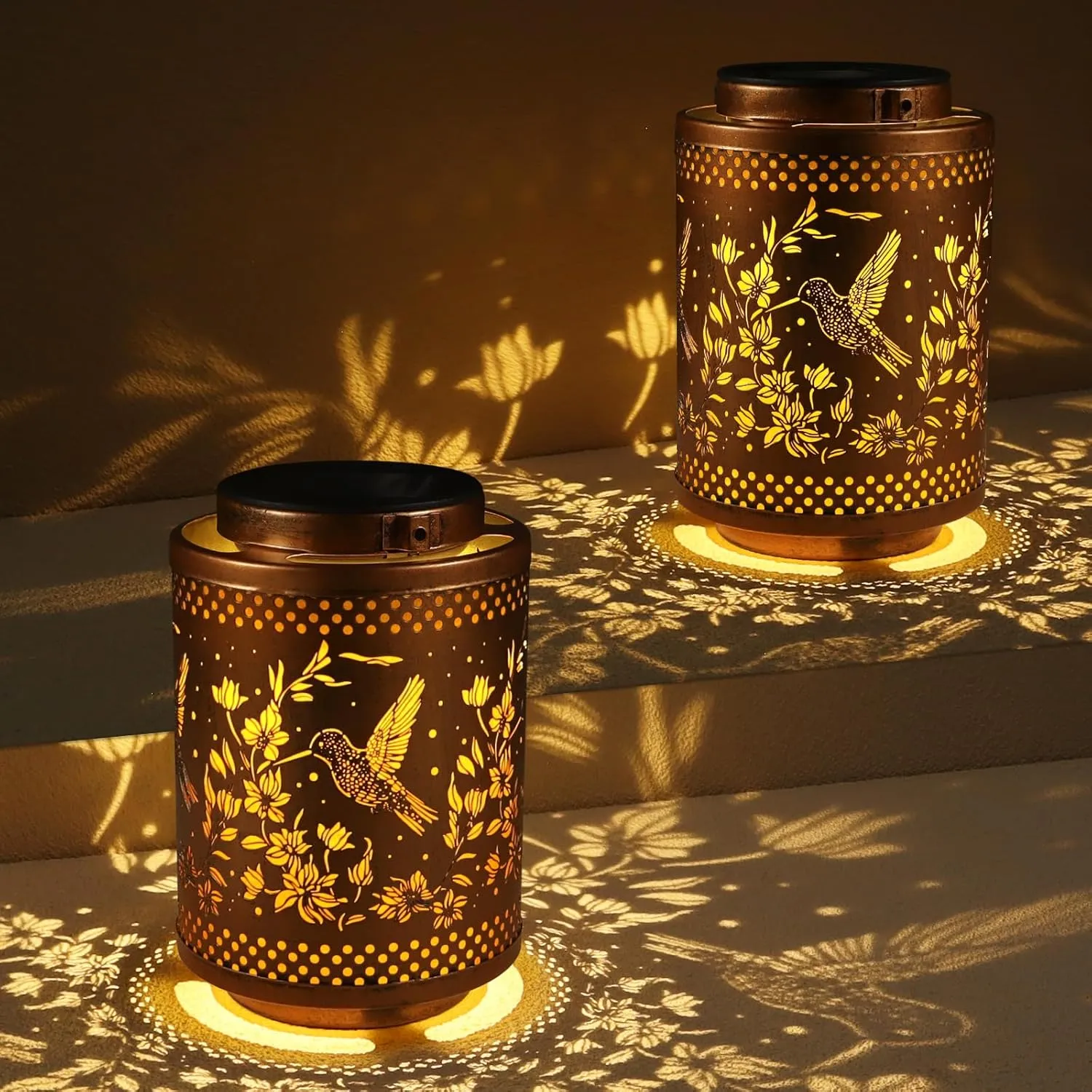 2 Pack Hummingbird Solar Lanterns Garden Decor Birthday Gifts for Women Mon Grandma Metal Hanging Solar Lights Waterproof Outdoor Decoration for Outside LED Lanterns for Yard Patio Lawn