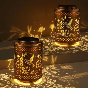 2 Pack Hummingbird Solar Lanterns Garden Decor Birthday Gifts for Women Mon Grandma Metal Hanging Solar Lights Waterproof Outdoor Decoration for Outside LED Lanterns for Yard Patio Lawn