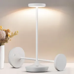 2 Pack LED Cordless Table Lamp Rechargeable，Outdoor Battery Operated Desk Lamp Touch 3 Color Dimming Portable Waterproof Night Light for Patio/Restaurant/Dining/Home (White)