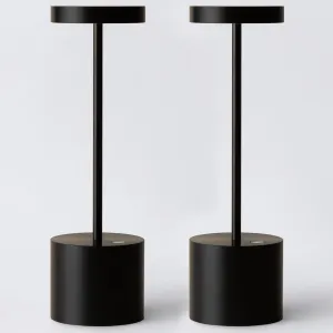 2 Pack Rechargeable Cordless Table Lamp, Portable LED Battery Table Light, 3 Color Stepless Dimmable with Memory Function, for Outdoor Restaurant Patio Dining (Black)
