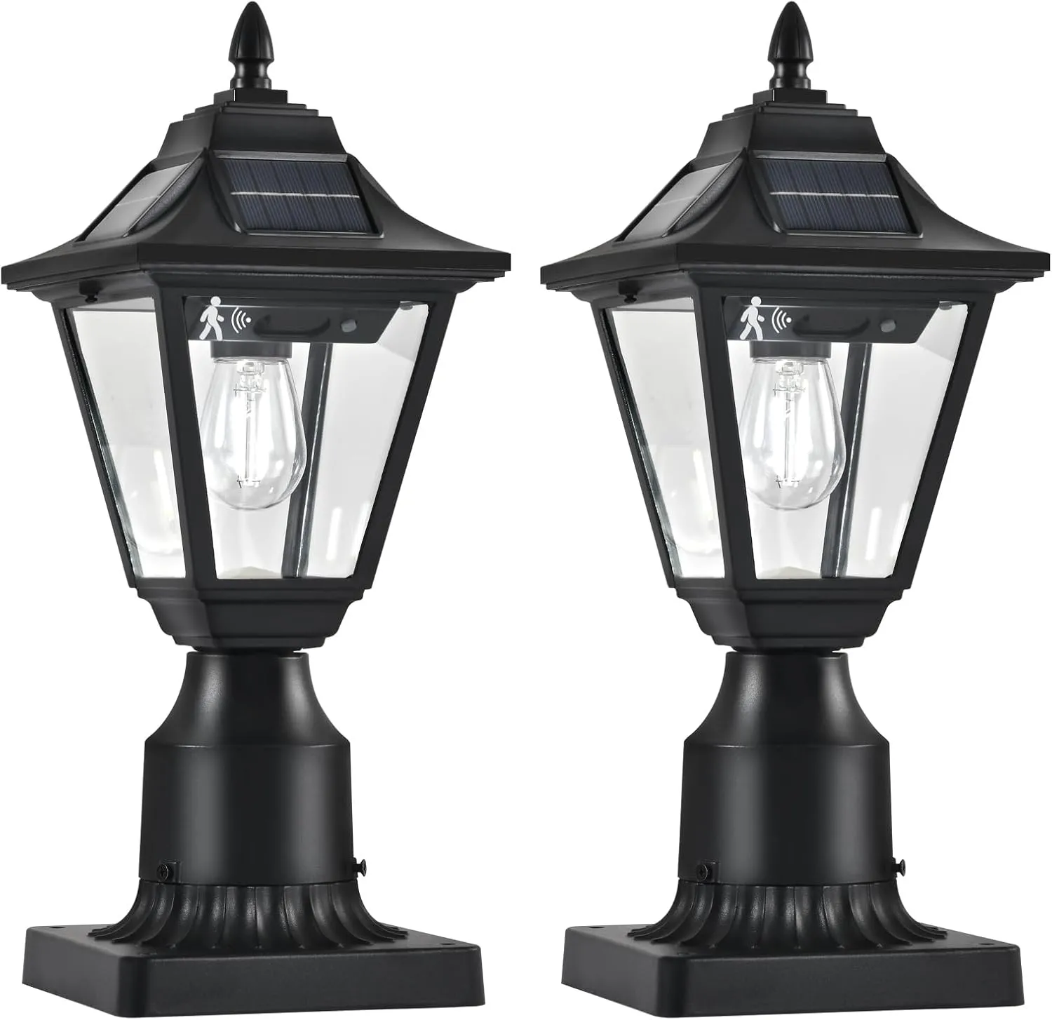 2 Pack Solar Post Lights with Pier Mount Base, 6000K Motion Sensor Solar Lamp Post Light, Waterproof Outdoor Post Lantern for Garden Patio Outside Pole Pillar (Cool White)