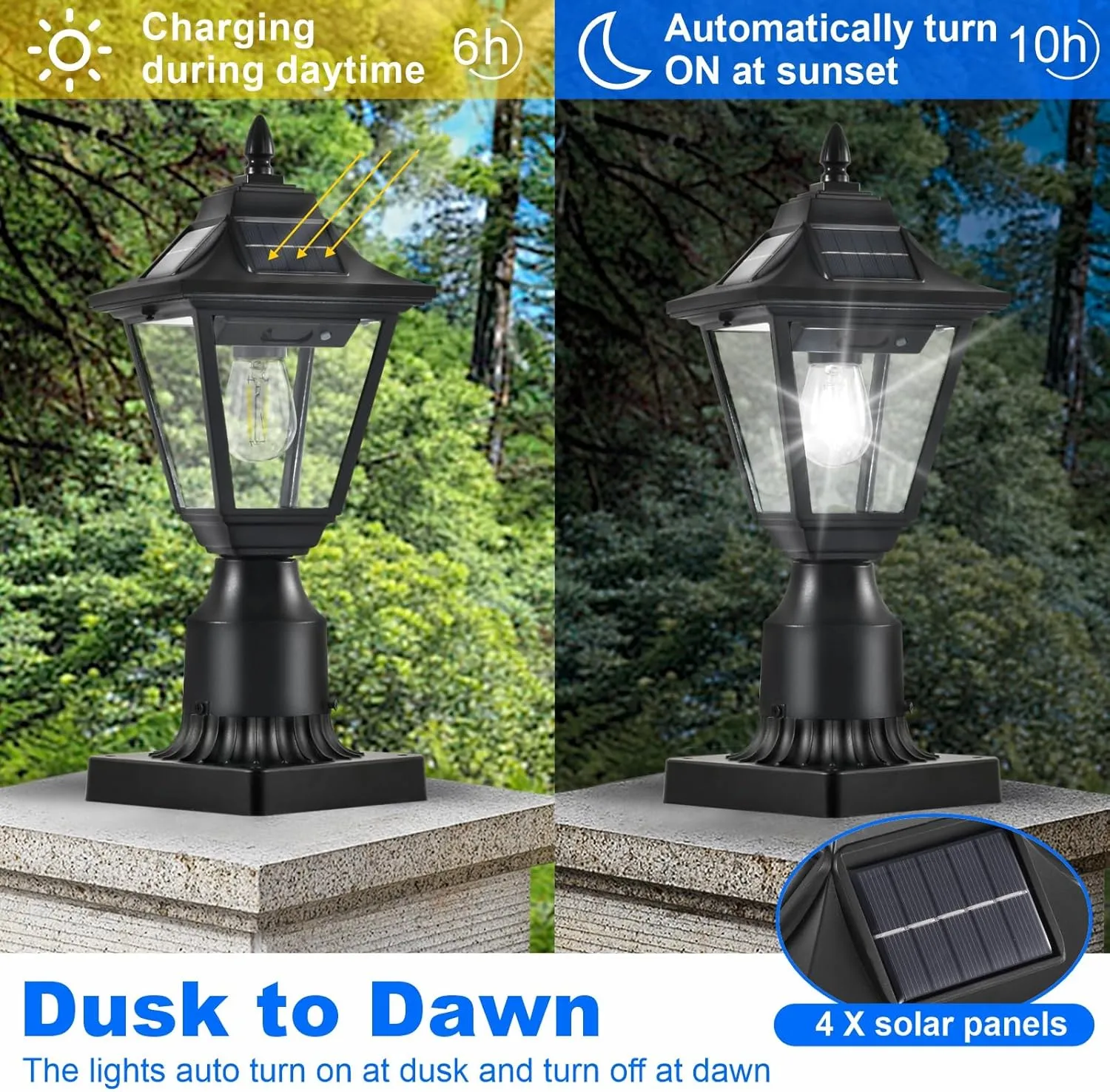 2 Pack Solar Post Lights with Pier Mount Base, 6000K Motion Sensor Solar Lamp Post Light, Waterproof Outdoor Post Lantern for Garden Patio Outside Pole Pillar (Cool White)
