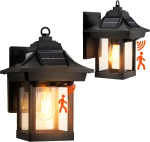 2 Pack Solar Wall Lantern Lights Outdoor, Wireless Dusk to Dawn Motion Sensor LED Exterior Porch Lighting Fixtures, IP65 Waterproof Sconce Lights with 3 Modes for Patio Garage, Housen Solutions
