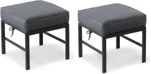 2 Pieces Outdoor Ottomans for Patio, Assembled Aluminum Outdoor Patio Footstool with Gray Cushions, Small Aluminum Patio Seat for Porch Yard Garden Deck, Grey Frame