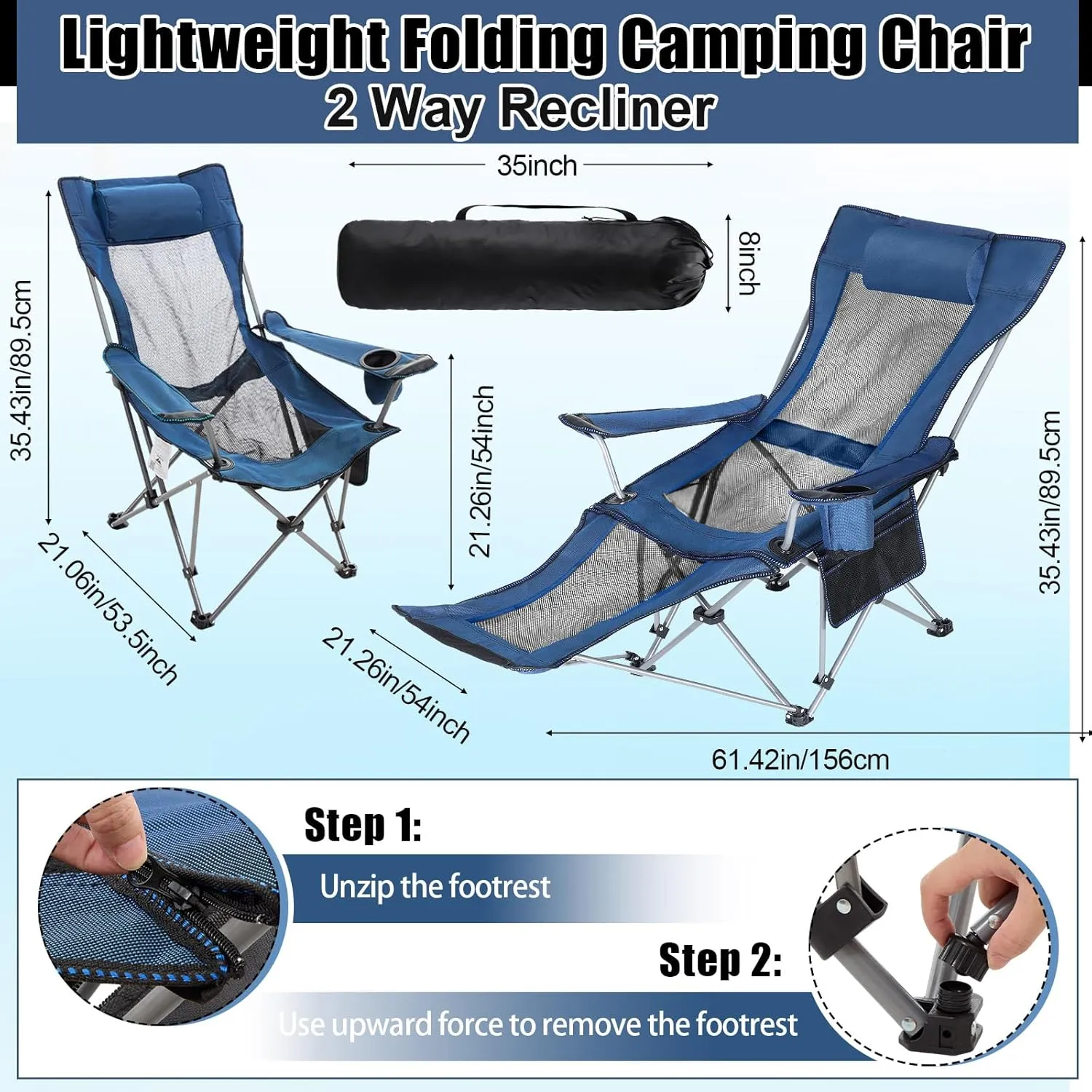 2 Set Reclining Beach Chair and Umbrella for Adults, Outdoor Camping Foldable Sand Chairs with Umbrella, SPF 50 , High Back, with Foot Rest, Cup Holder and Mesh Bag