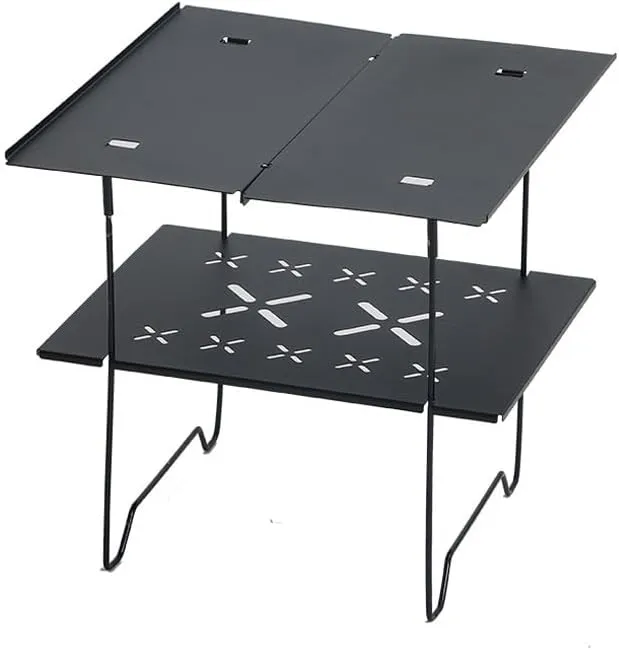2-Tier Mini Compact Camping Table Ultralight Folding Table for Backpacking Camp Hiking Beach Picnic BBQ (Black)