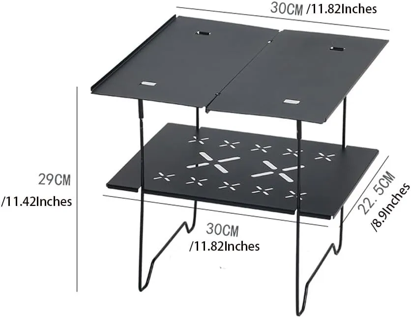 2-Tier Mini Compact Camping Table Ultralight Folding Table for Backpacking Camp Hiking Beach Picnic BBQ (Black)