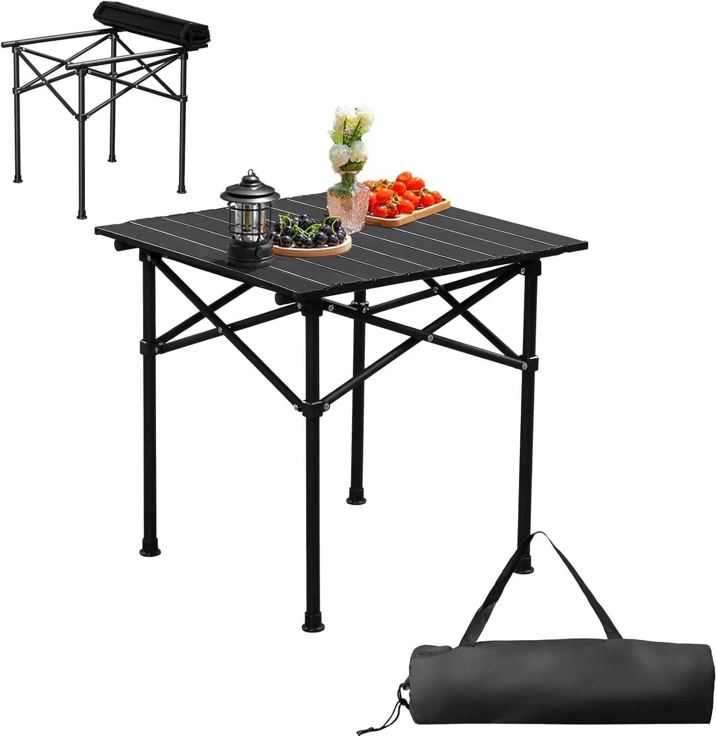 2.0 Ft Folding Portable Picnic Camping Table,Aluminum Roll-up Table with Easy Carrying Bag for Indoor, Outdoor, Beach, Backyard, BBQ, Party, Patio, Picnic