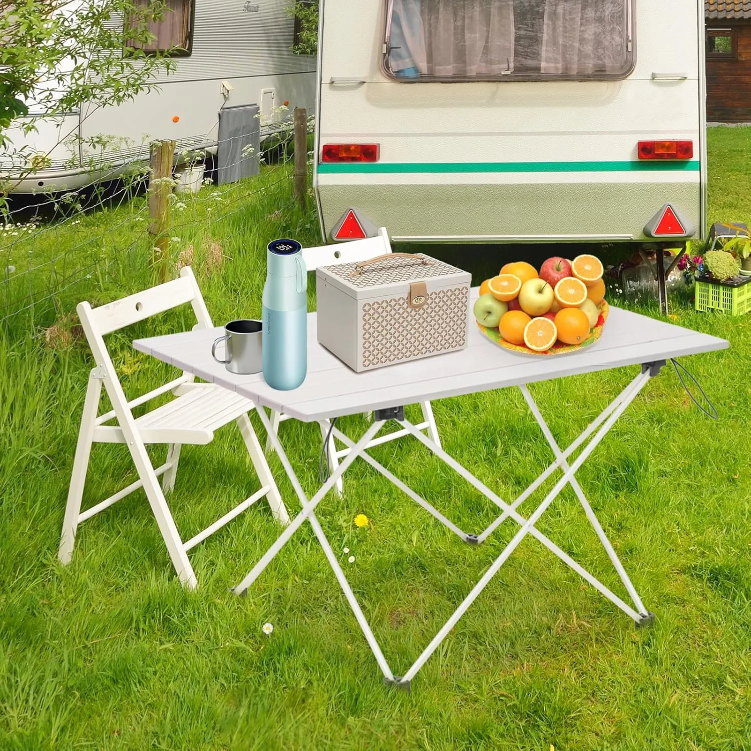 26.5" Aluminum Camping Table with Carry Bag, Portable Foldable Lightweight Beach Picnic Table, Folding Camp Side Table, Ideal for Outdoor Activities, Hiking, Travel and Picnic, Silver
