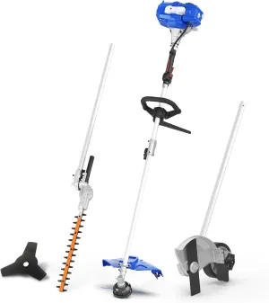 26cc Weed Wacker Gas Powered, 4 in 1 String Trimmer, Wheeled Edger, Hedge Trimmer and Brush Cutter Blade, Multi Yard Care Tools, Rubber Handle & Shoulder Strap Included