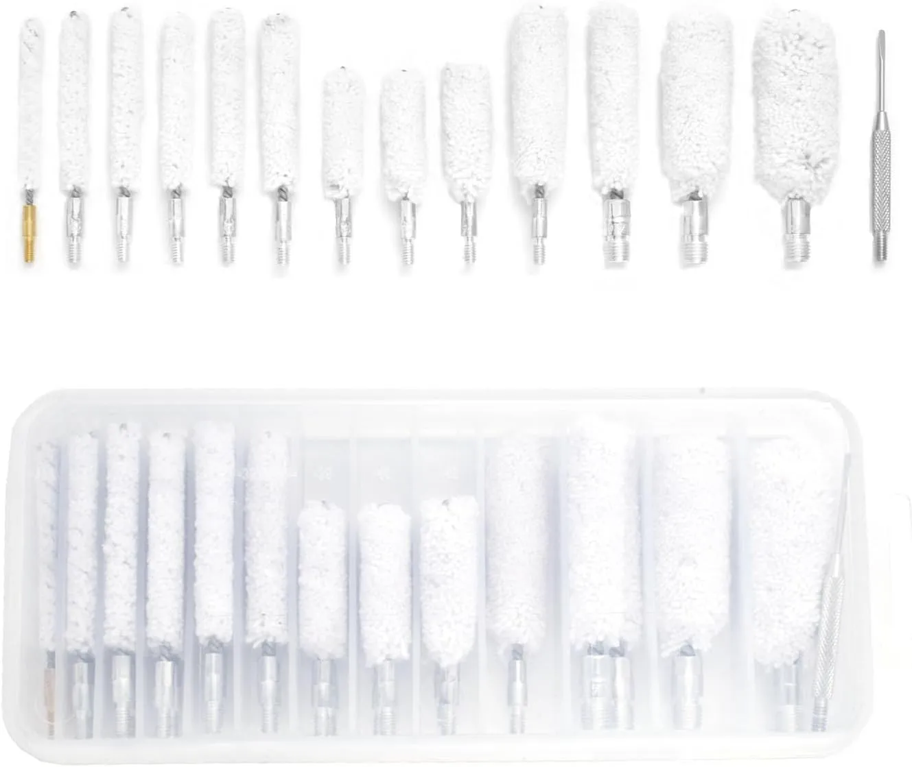 29 Pieces Bristle Gun Cleaning Bore Brush for Rifle Pistol Shotgun .17 .22/5.56MM .30/7.62MM .357/9MM .40 .45 12GA 20GA in Organized Storage Box (Cotton Mops)
