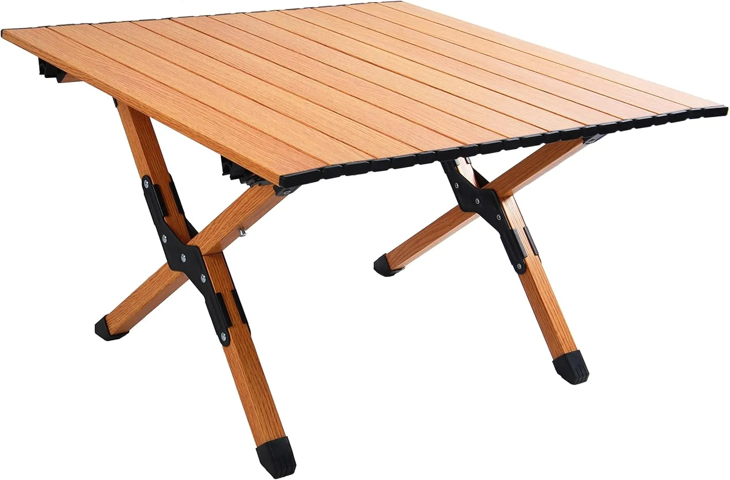 2FT Folding Camping Table, Small Lightweight Picnic Table with Roll Up Table Top, Aluminum Foldable Outdoor Table with X-shaped Frame, Square Portable Table for Beach, Party, Patio, Outside (Brown)