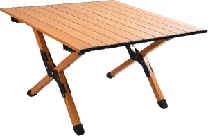 2FT Folding Camping Table, Small Lightweight Picnic Table with Roll Up Table Top, Aluminum Foldable Outdoor Table with X-shaped Frame, Square Portable Table for Beach, Party, Patio, Outside (Brown)