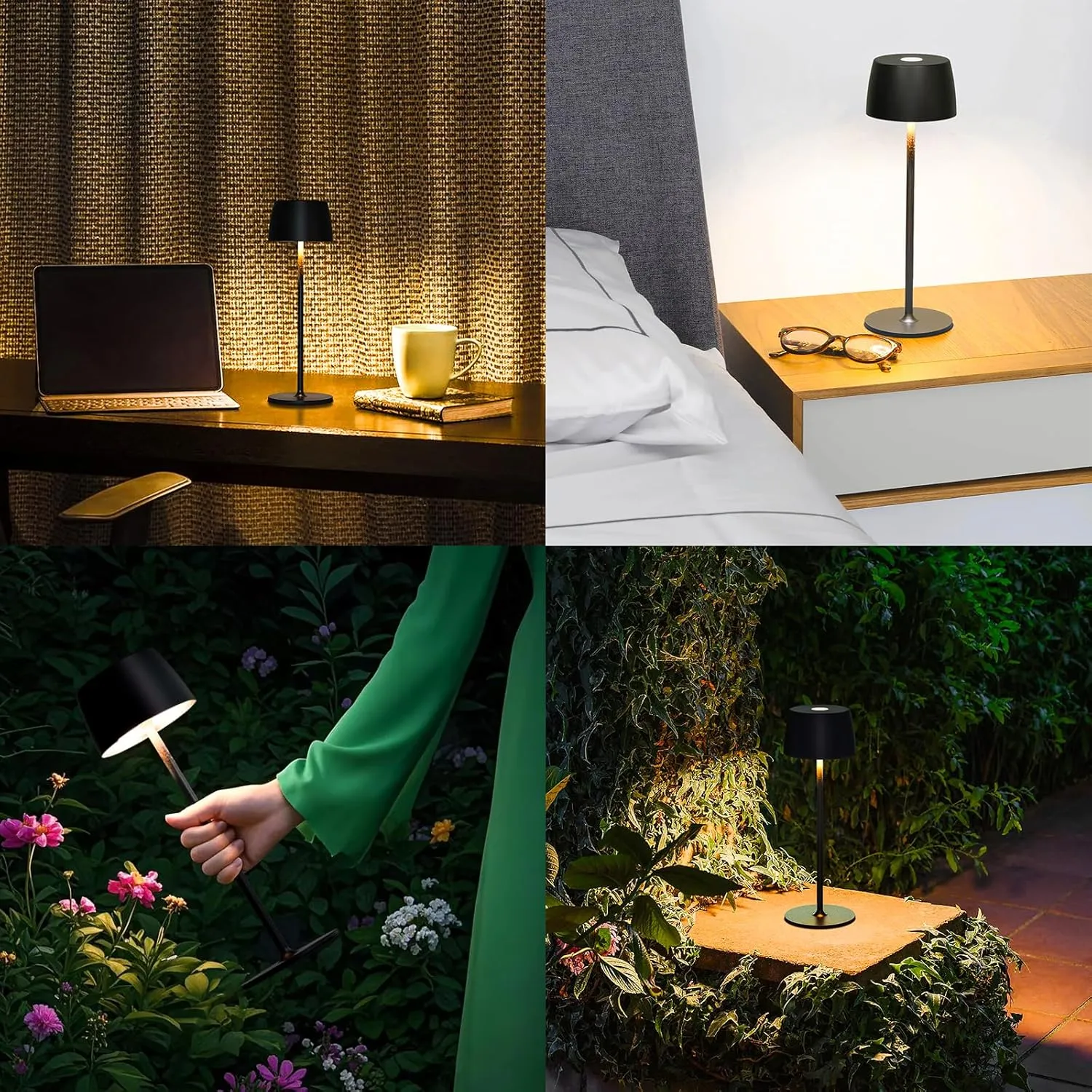 2Pack Cordless Rechargeable LED Table Lamp - Waterproof Battery-Powered Portable Indoor/Outdoor Lighting for Patio, Restaurant, Bar, Party, Dining, Porch, Bistro, Cocktail (Black)