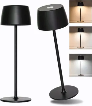 2Pack Cordless Rechargeable LED Table Lamp - Waterproof Battery-Powered Portable Indoor/Outdoor Lighting for Patio, Restaurant, Bar, Party, Dining, Porch, Bistro, Cocktail (Black)