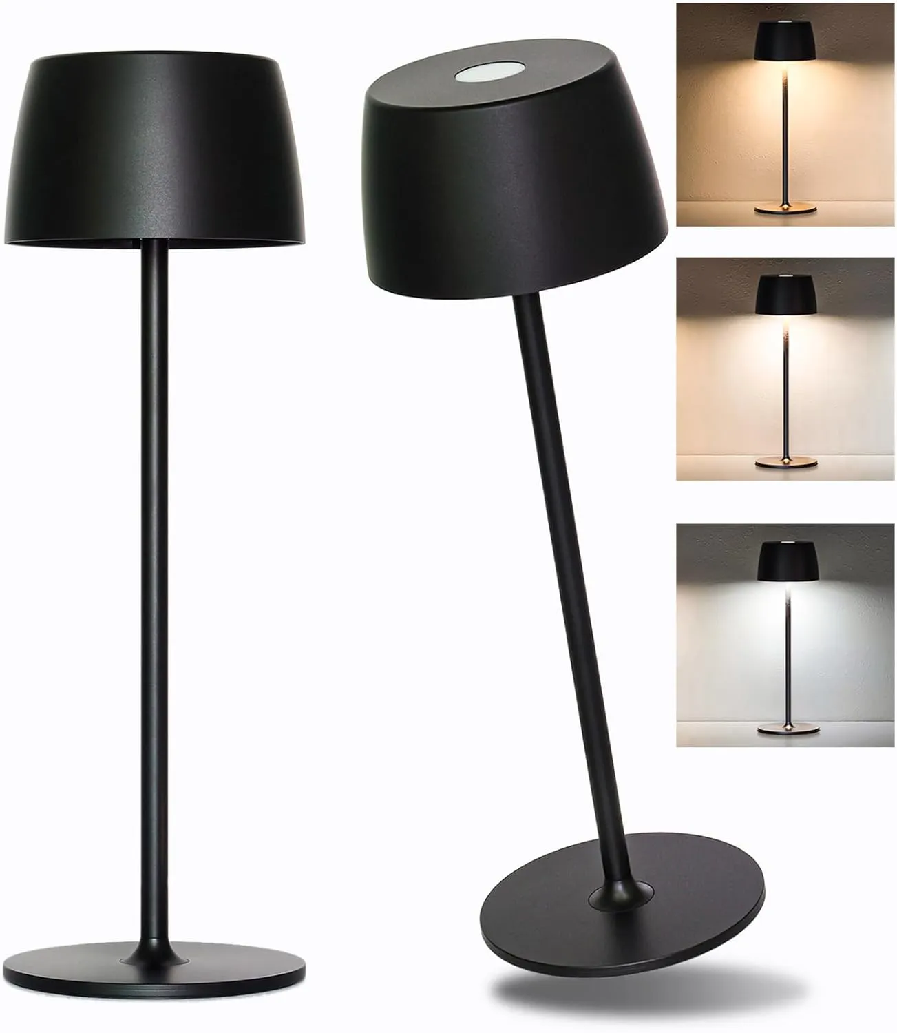 2Pack Cordless Rechargeable LED Table Lamp - Waterproof Battery-Powered Portable Indoor/Outdoor Lighting for Patio, Restaurant, Bar, Party, Dining, Porch, Bistro, Cocktail (Black)