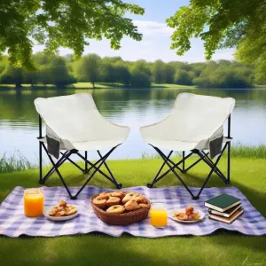 2PCS Outdoor Camping Chairs Folding/Portable, Carry Bag,Beige