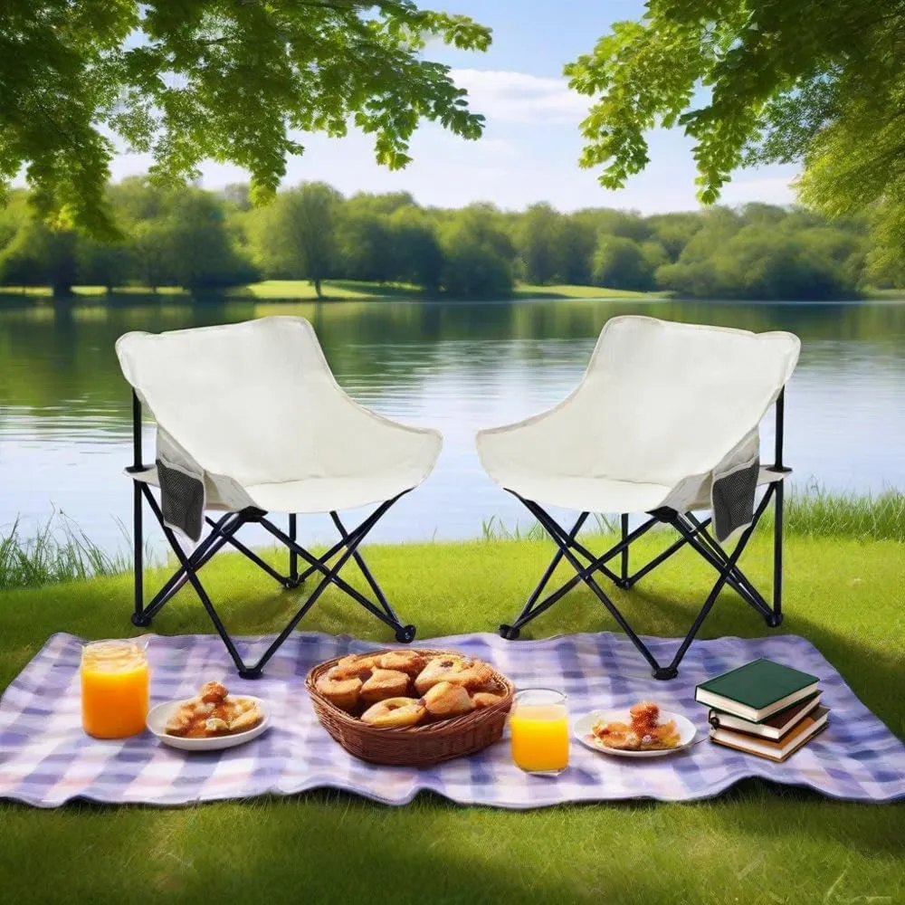2PCS Outdoor Camping Chairs Folding/Portable, Carry Bag,Beige
