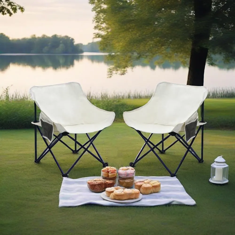 2PCS Outdoor Camping Chairs Folding/Portable, Carry Bag,Beige