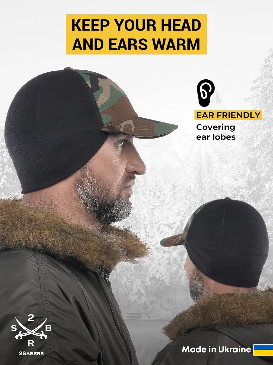 2SBR 2SABERS Mens Winter Hat with Earflaps and Visor - Warm Trucker Baseball Cap Hat