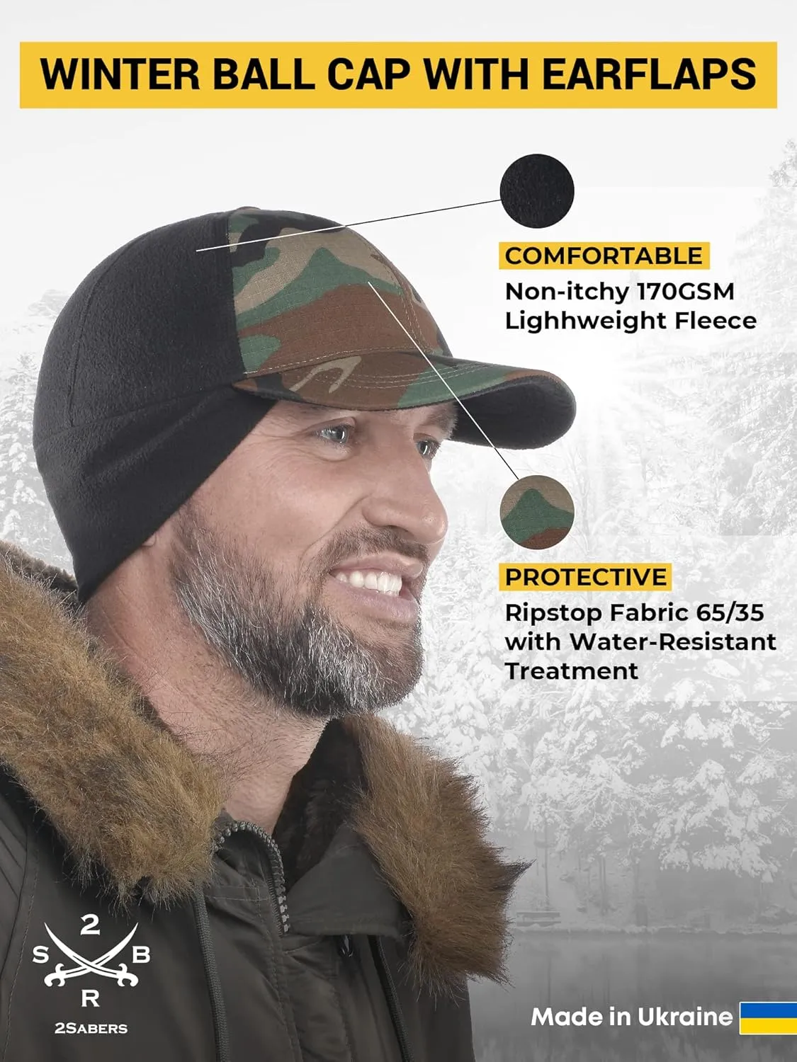 2SBR 2SABERS Mens Winter Hat with Earflaps and Visor - Warm Trucker Baseball Cap Hat