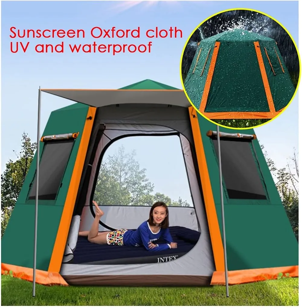 3-4 Person Tent - Dome Tents for Camping, Lightweight Tents Family Tents, 4 Mesh Windows Ventilation, Double Layer Instant Tent, Ideal for Camping in The Garden Beach (Color : Brown)