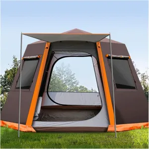 3-4 Person Tent - Dome Tents for Camping, Lightweight Tents Family Tents, 4 Mesh Windows Ventilation, Double Layer Instant Tent, Ideal for Camping in The Garden Beach (Color : Brown)