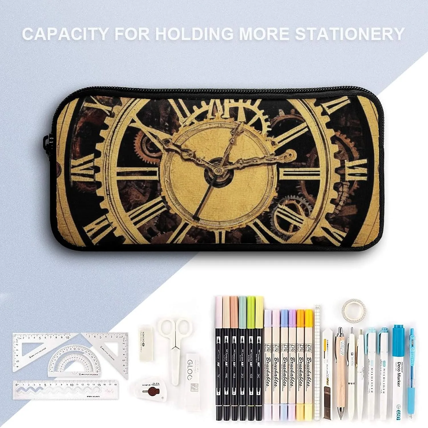 3 Pcs Cool Steampunk Gears Backpack Set with Insulated Lunch Bag Pencil Case 17 Inch Large Capacity Bookbag Daypack Pencil Pen Bag