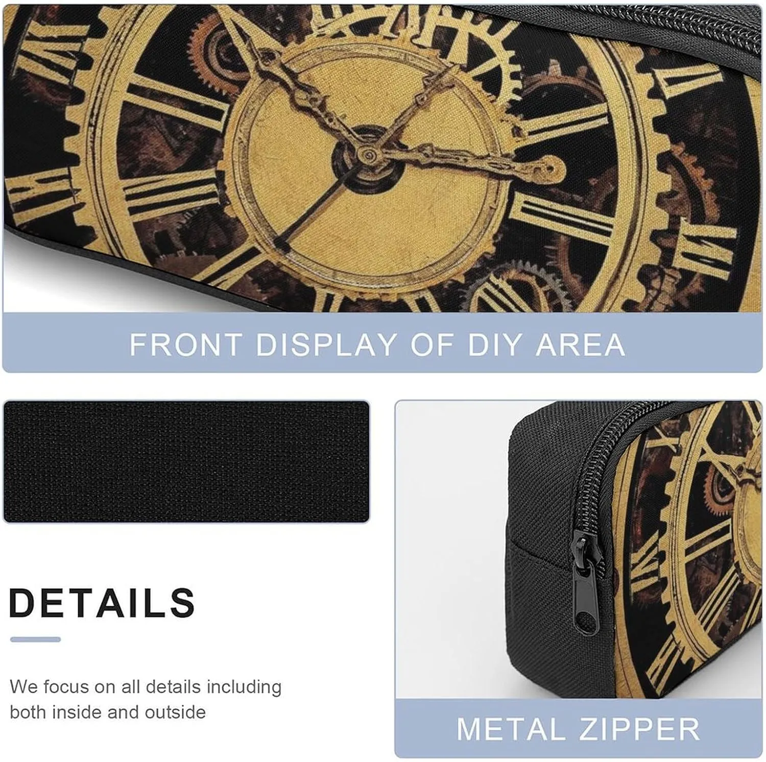 3 Pcs Cool Steampunk Gears Backpack Set with Insulated Lunch Bag Pencil Case 17 Inch Large Capacity Bookbag Daypack Pencil Pen Bag