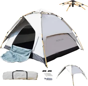 3/4 Person Dome Camping Tent 4 Seasons Family Backpacking Tents with Automatic Pop Up, Weatherproof Tent with Roomy Interior Includes Carry Bag, Easy Setup and Screened-in Porch