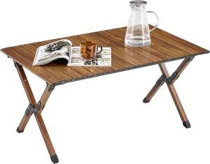 37 Inch Folding Camping Table, Outdoor Portable Roll Up Aluminum Table with Easy Carrying Bag for Beach, Picnic, Travel, BBQ and Patio, Brown