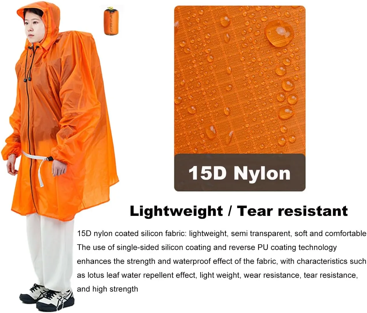 3F Rain Poncho,15D nylon lightweight windproof, snow proof,waterproof poncho for hiking, mountaineering, camping