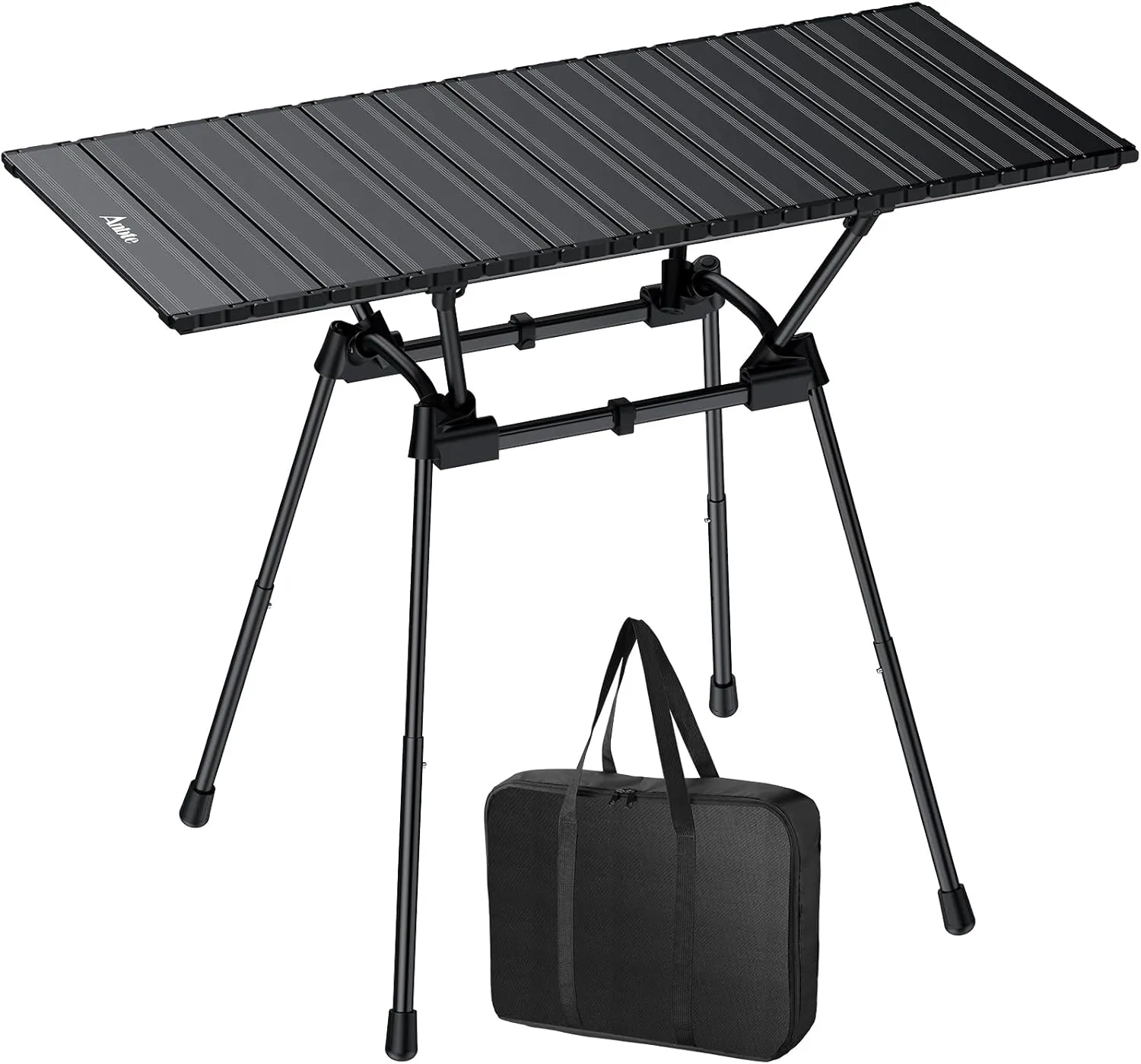3ft Folding Camping Table, 4 Adjustable Heights Tall Aluminum Roll Up Camping Table with Carrying Bag, Portable, Waterproof, for Picnic, Outdoor, Travel, Backyard, Beach, 35” X 16”, Black
